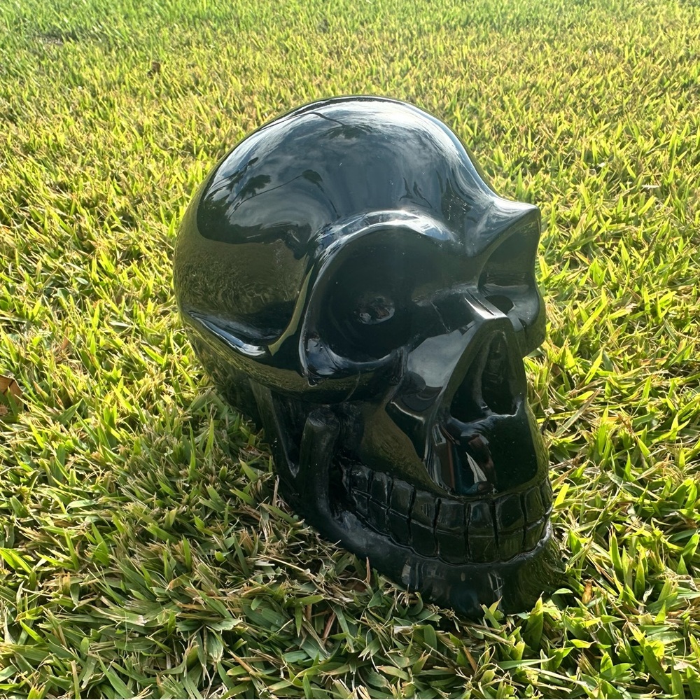 Large Authentic Black Obsidian Crystal Skull 7” Sculpture for Home Decor